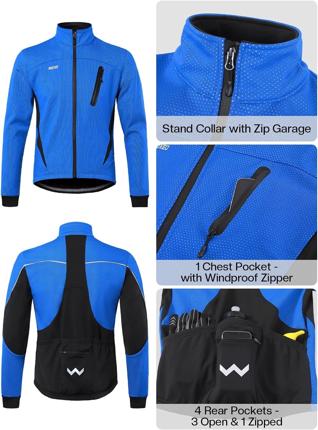 ARSUXEO Men's Winter Cycling Jacket Thermal Fleece Softshell MTB