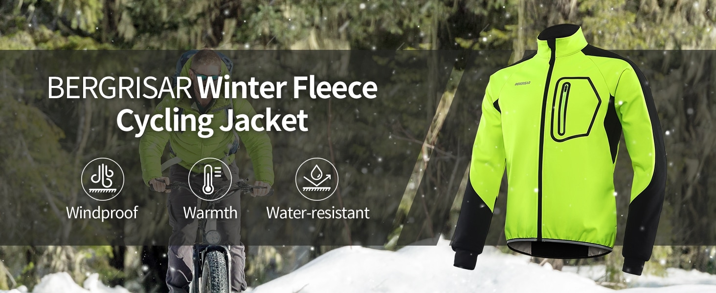 BERGRISAR Men's Waterproof Winter Cycling-Running-Bike-Jacket, Thermal Windproof Softshell Mtb Jacke